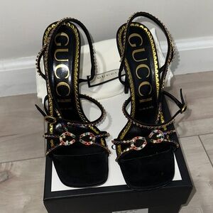 Gucci Black and Gold Embellished Heels